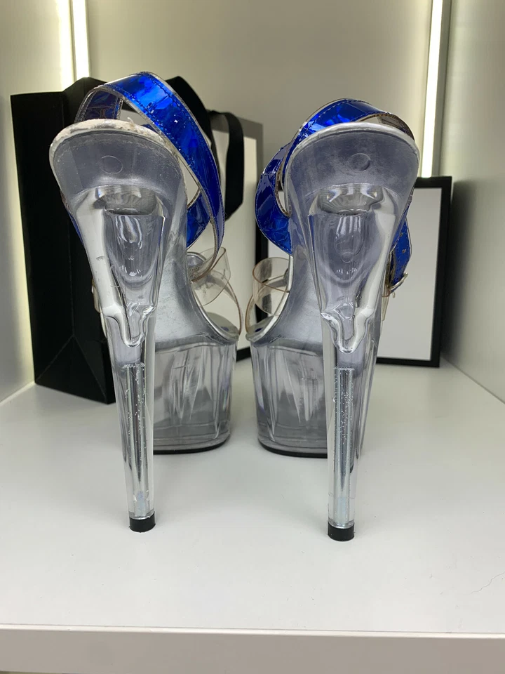 18 cm Sexy Blue 40 39 Fifty-6 crystal metal sky pumps sandals high heels - Photo 3/4