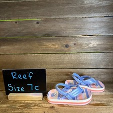 New NWT Little Kids Reef Ahi Blue Striped Thong Sandals Flip Flops Size 7 C