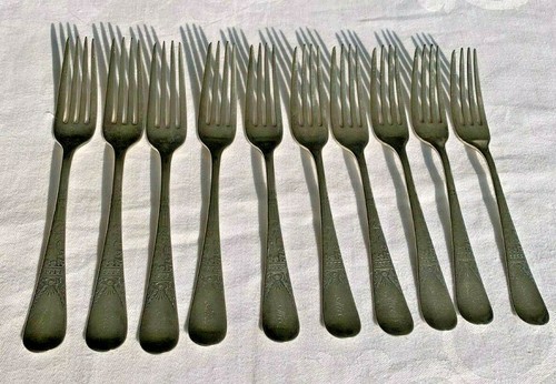 1878 Lorne Dinner Forks Lot 10 Silverplate Alice Monogram Victorian 1847 Rogers - Picture 3 of 8