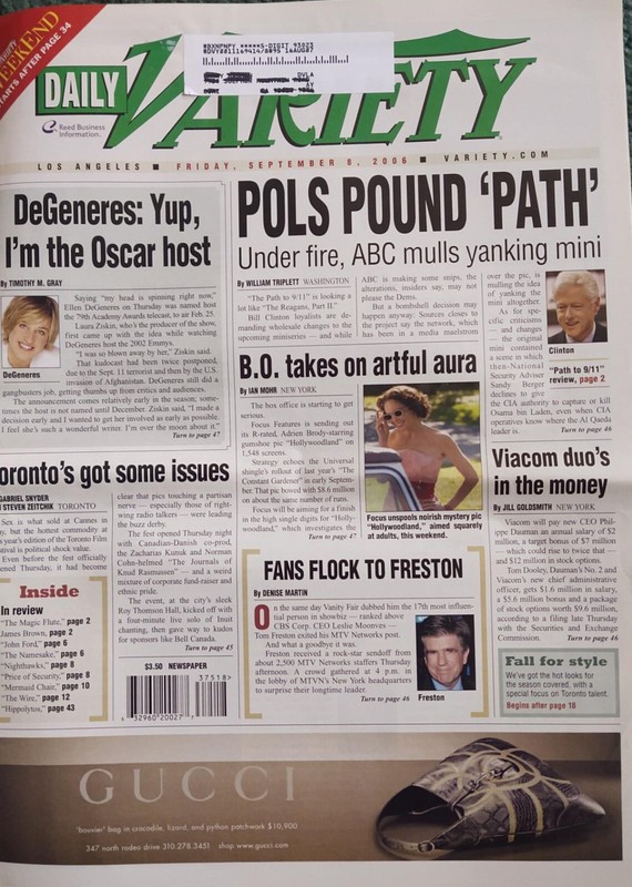 Daily Variety September 8, 2006 Ellen DeGeneres Oscar Host 