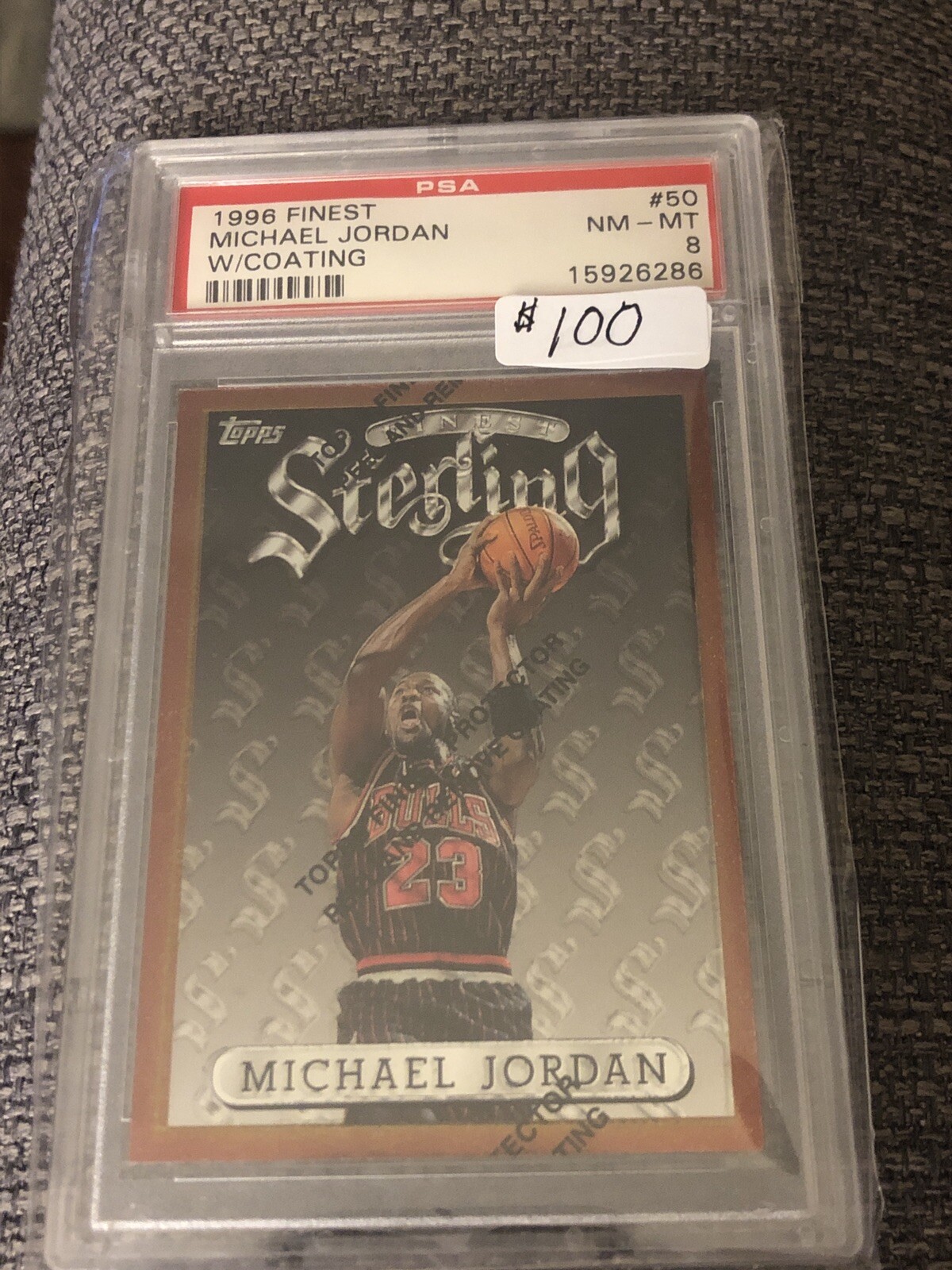 1996 TOPPS FINEST #50 MICHAEL JORDAN W/COATING PSA 8