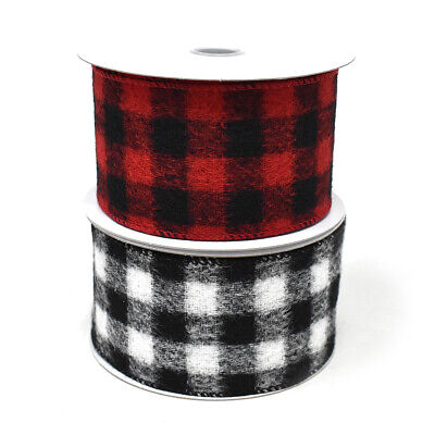 Square Plaid Wired Ribbon 2-12-Inch 10-Yard IvoryOrangeBlack
