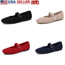 Women Knit Ballet Flats Square Toe Dress Casual Work Comfort Slip On Flat Shoes