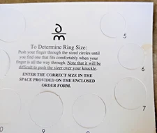 Cardstock Women’s Ring Sizer, sizes 5 thru 12, good condition
