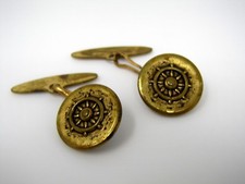 Vintage Cufflinks Jewelry: Ship Helm Wheel Gold Tone Round