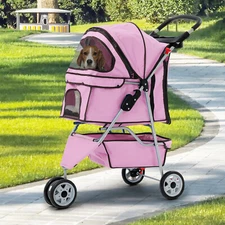 3 Wheels Pet Stroller Folding Cat Stroller w/Durable Wheels Dog Travel Stroller