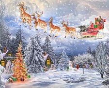 35" Fabric Panel David Textiles Digital Christmas Santa's Sleigh Ride Reindeer