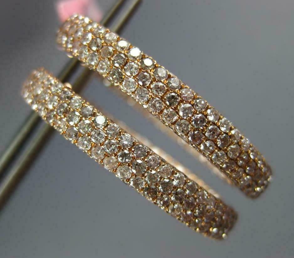 GRANDI ORECCHINI A CERCHIO 3D ORO ROSA 18KT DIAMANTI ROSA 6 08CT MULTI FILA DENTRO E FUORI