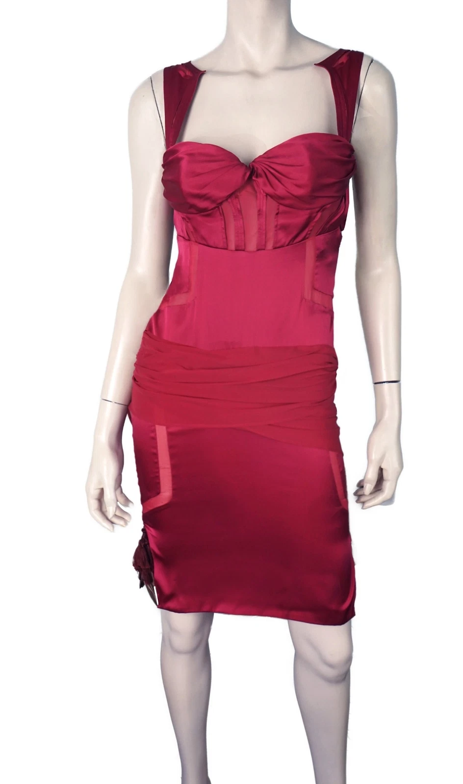 Abito bustier Gucci x Tom Ford tg 40 2004 aperto dietro raso lampone