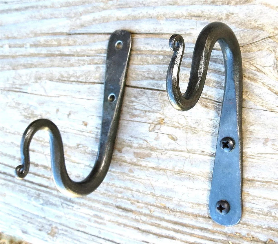 2 crochets de poteau de rideau forgés à la main 3,5" en fer forgé support de ... - Photo 4/4