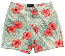 Abercrombie  Fitch Mens Mesh Lined Board Shorts Blue And Pink Hawaiian Size 32