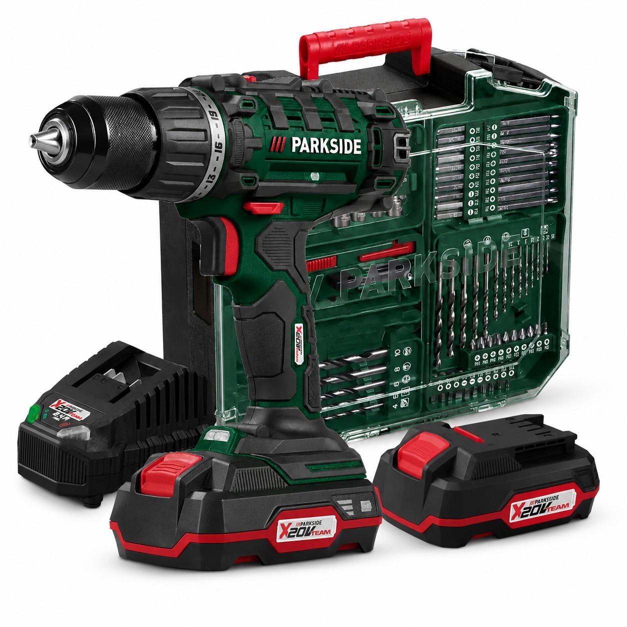 Parkside 20V Cordless Drill Driver XXL Set With 2× 2Ah Battery & Charger + More