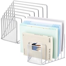 2 PCS 7 Section Wire File Organizer Desk Metal Mesh Incline Holder Silver