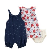 NEW NWT Infant Girls Sz 12 Months Floral Dress Nautical Theme Romper 3 Pc Lot