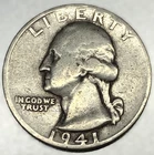 1941-S Washington 90% Silver 25c-Low Mintage- Fine Condition US Coin - 3416