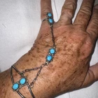 Vintage Turquoise Sterling Silver Cuff Connected Bracelet And Ring