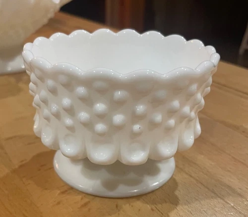 Fenton Art Glass Hobnail Low Footed candy Dish Milk Glass