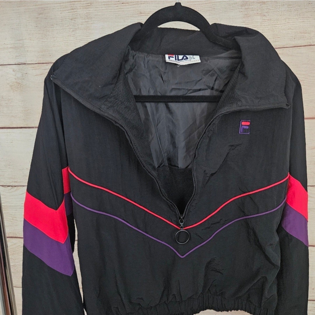 Giacca a vento Fila nera colorblock mezza zip cropped taglia media