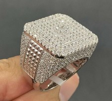 4.50Ct Lab Created Diamond Men's Cluster Engagement Ring 14K White Gold Plated