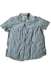 Calvin Klein Jeans Men  s Medium Blue White Striped Short Sleeve Button Up Shirt