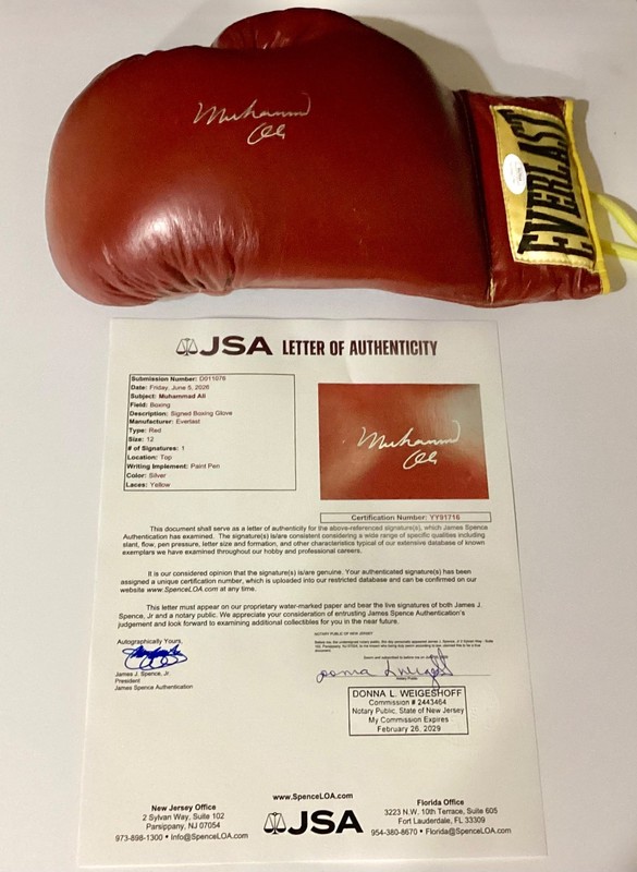 Muhammad Ali Autographed (LH) Boxing Glove (JSA - LOA #YY91716)