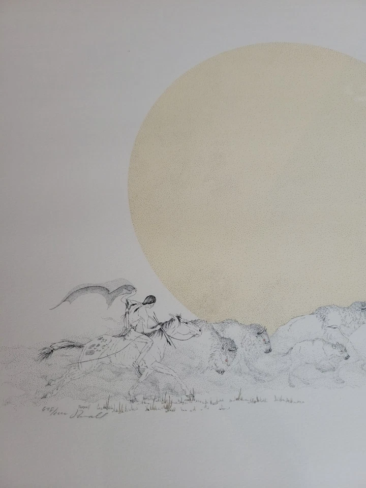 Impresión artística enmarcada Peter Parnall "Buffalo Sun" S/N Greenwich Workshop 74 31x17" Foto 3 de 4