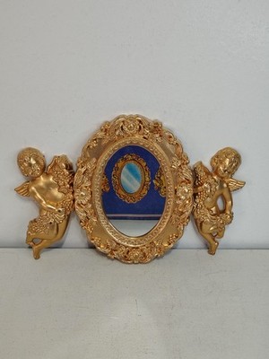 Vintage Baroque Mirror With 2 Matching Cherubs Made In Hong Kong (Plastic)
