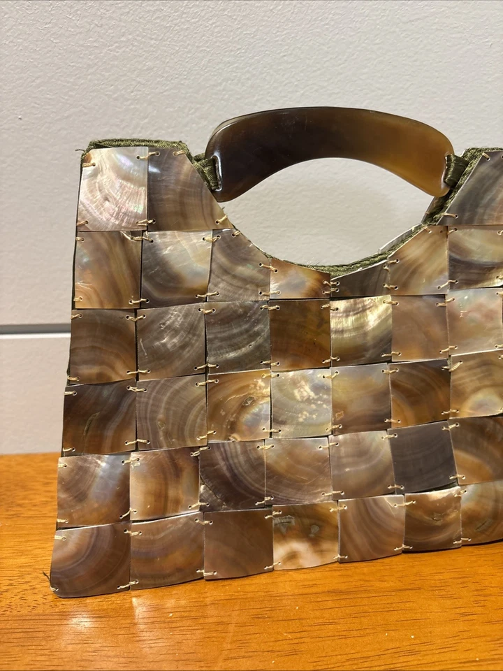 Bolso de mano vintage madreperla bolso sin asas cuerno natural asas caparazón de tortuga Foto 2 de 4