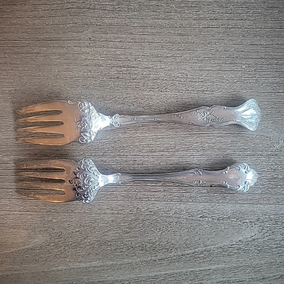 2 Antique ROGERS & HAMILTON ANTIQUE 1895! ALDINE SILVERPLATED SERVING FORKS - Image 4 of 4