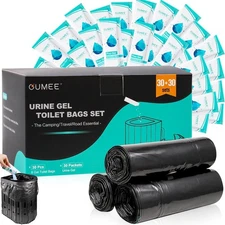 Portable Toilet Bags with Poo Gel 23.6*25.6 inches, Black-30Bags+30Urine 