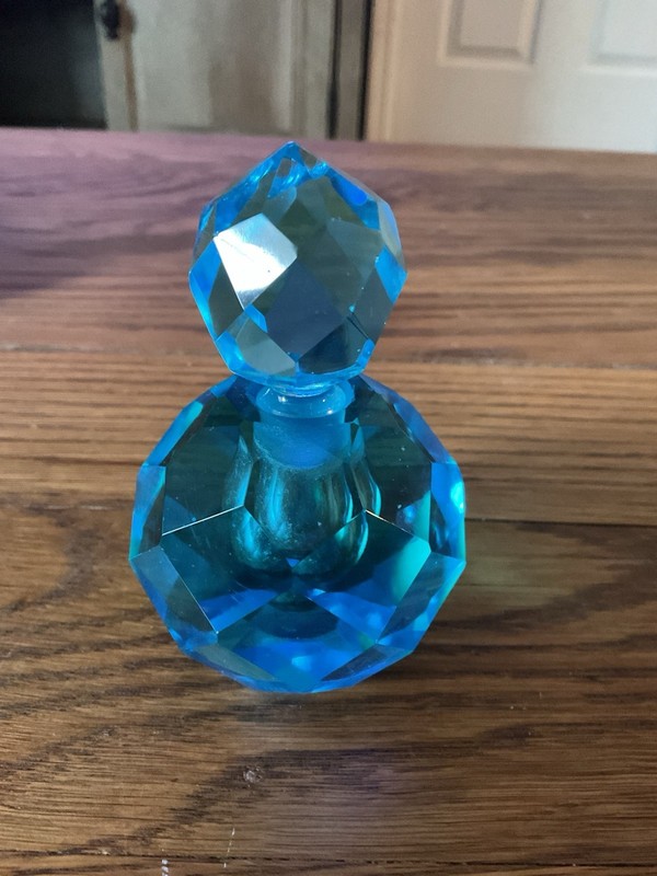 Vintage Irice Perfume Bottle Faceted Blue Used Chips
