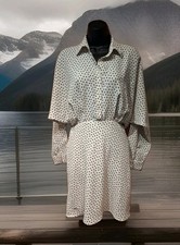 Express Portofino M Short Dress Black And White Polka Dot Long Dolman Sleeves
