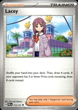 lacey pokemon card value - 166/142 - Stellar Crown draw 8 cards instead.You may play only 1 Supporter card during your turn. Lacey [Reverse Holo] #139 Prices