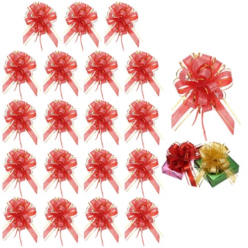 20 Pcs Large Pull Bow Gift Wrapping, 9 Inch Ribbon Organza Metallic Red ...
