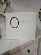 Vintage lata 70. biały kwiatowy wzór złoty odcień ślubny album fotograficzny używany niedoskonały 