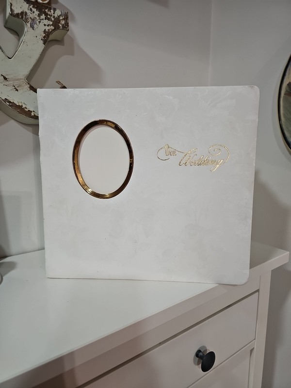 Vintage 70s White Floral Pattern Gold Tone Wedding Photo Album Used Imperfect 