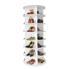 7-Tier Rotating Shoe Rack Tower 360° Spinning Shoe Display Carousel White
