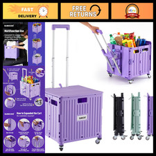 Folding Utility Cart Portable Rolling Crate Handcart Shopping Trolley Collapsibl
