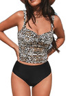 Damen Tankini Set Größe UK M 12 Rüschen Oberteil Bikinihose 2-teilig Animal Print