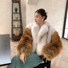New Fashion Women Real Fox Fur Coat Natural Fur Pieced Short Jacket Warm Outwear
