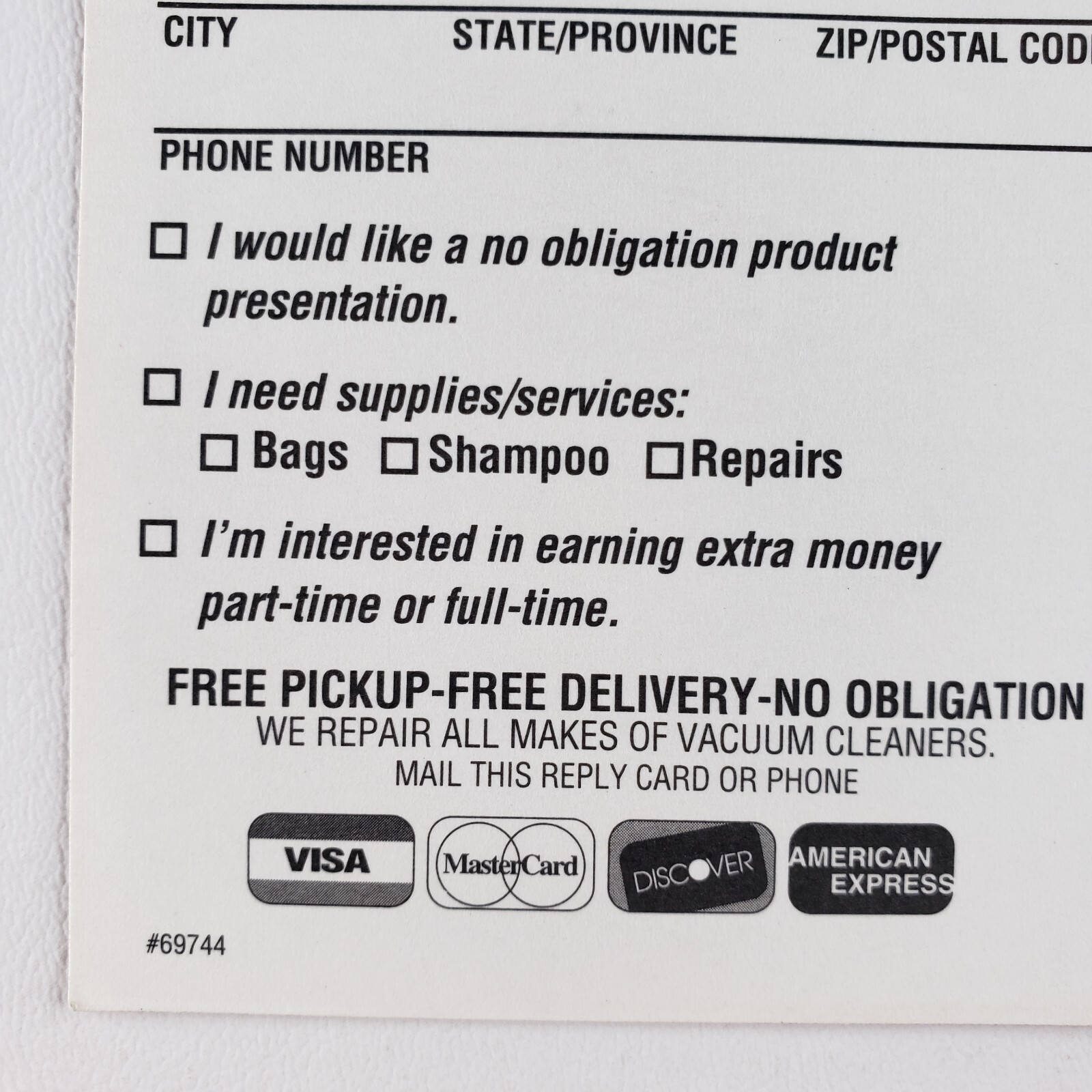 Electrolux Vacuum Cary Illinois Postcard 1990s Salesman Trade Card Ad