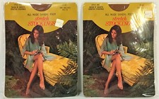 Vtg Stretch Nylon Stockings Nude Sandal Foot Sheer Beige One Size Hosiery NOS X2