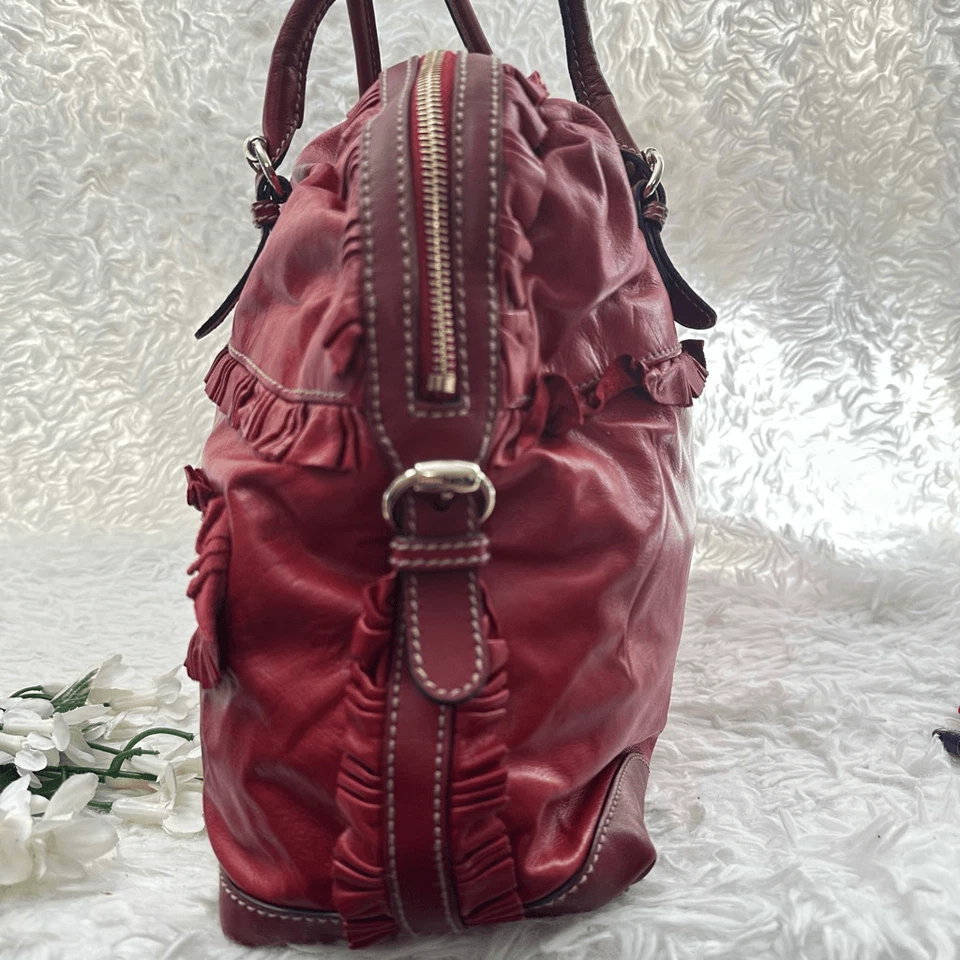 GUCCI Bolso de Mano Sabrina Vintage Cuero Rojo Asa Superior Detalles con Volantes Foto 3 de 4