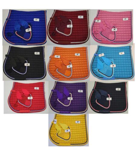 Horse English Saddle Pad Set 8 Colors Matching Fly Bonnet/Veil Ear Net Cotton - Afbeelding 1 van 11