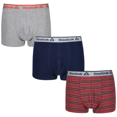 Reebok Mens Trunk DUANE 3er Pack navy grey red stripe in S M L - NEU