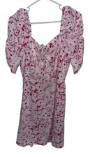 Nordstroms Open Edit Puff Sleeve Mini Dress Sz M Pink White Floral Smocking