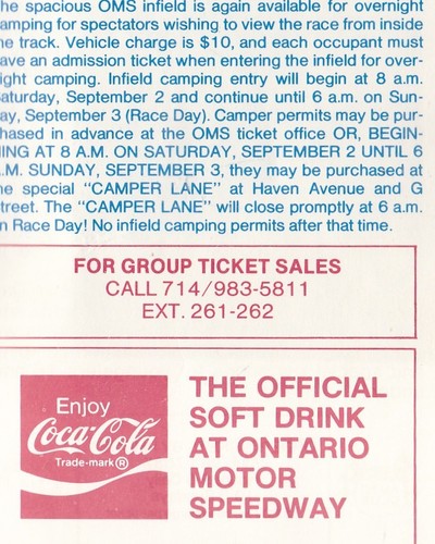 CALIFORNIA 500 AT ONTARIO SPEEDWAY 3 SETTEMBRE 1978 BROCHURE PUBBLICITARIA - Foto 3 di 3