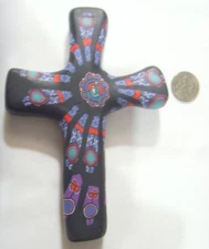 1980s 75 gram hand made psychedelic motif fimo 4.5 inch cross icon FC 1304