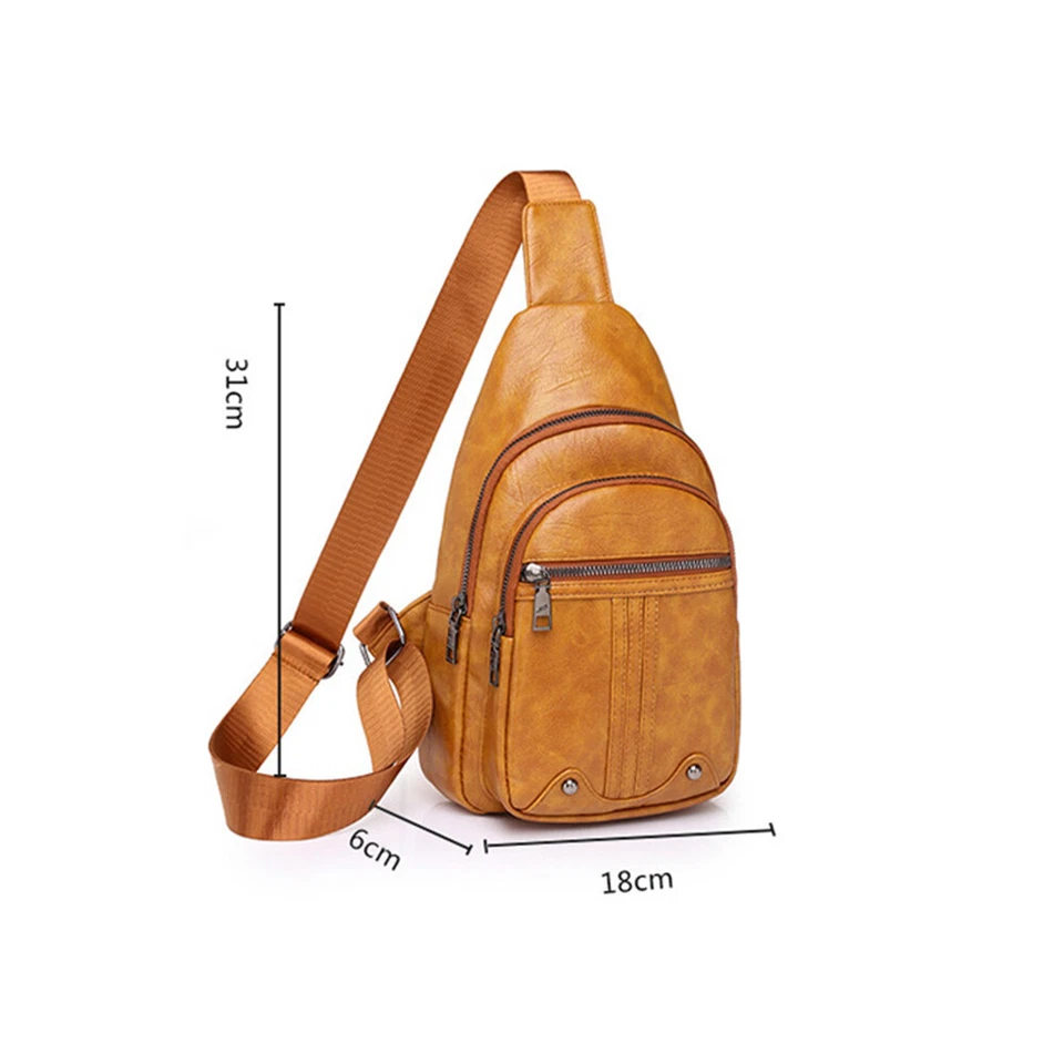 Mujeres Hombres Bolso de Pecho Bandolera Mochila Cuero Retro Bolso Bandolera Bolso de Hombro AA Foto 4 de 4
