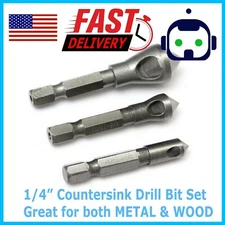 3PCS Countersink Drill Bit Set 1/4'' Hex Shank HSS Woodworking Pilot Screw Holes